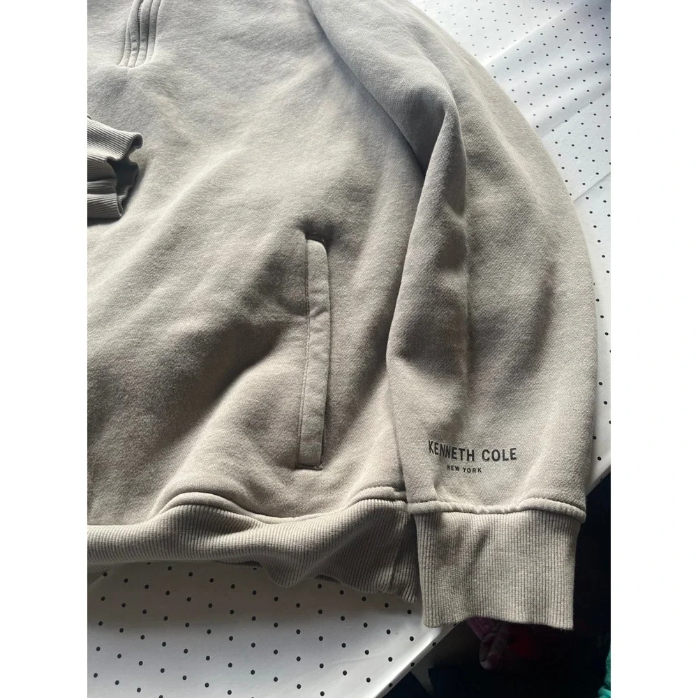 Kenneth Cole New York Mens XL Quarter Zip Sweatshirt Taupe Pullover Cotton Blend